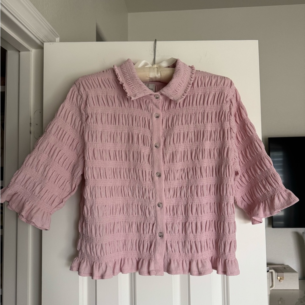 Anthropologie Maeve Button Front Smocked Top